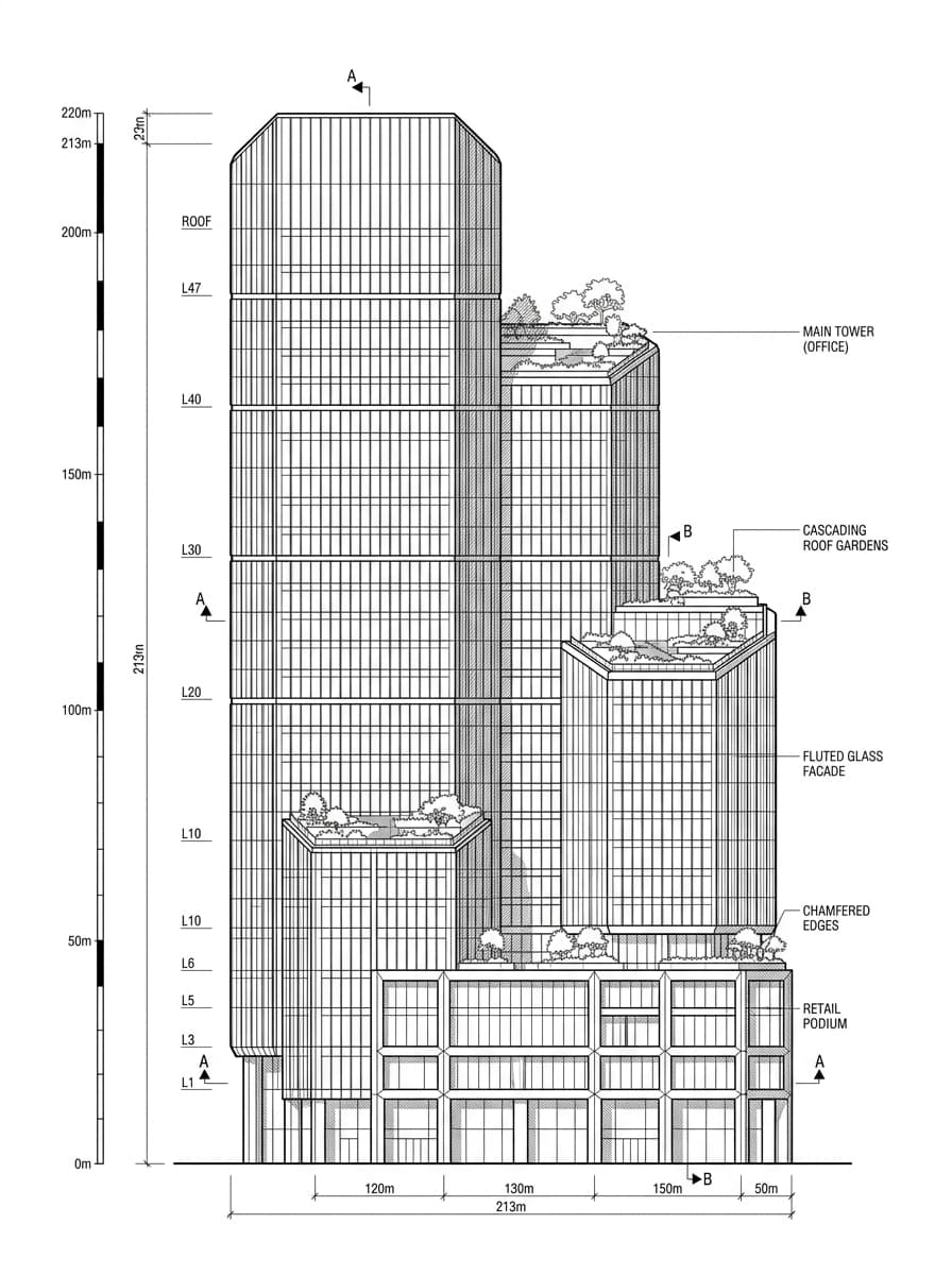 Architectural elevation drawing of Airside, Kowloon City, Hong Kong