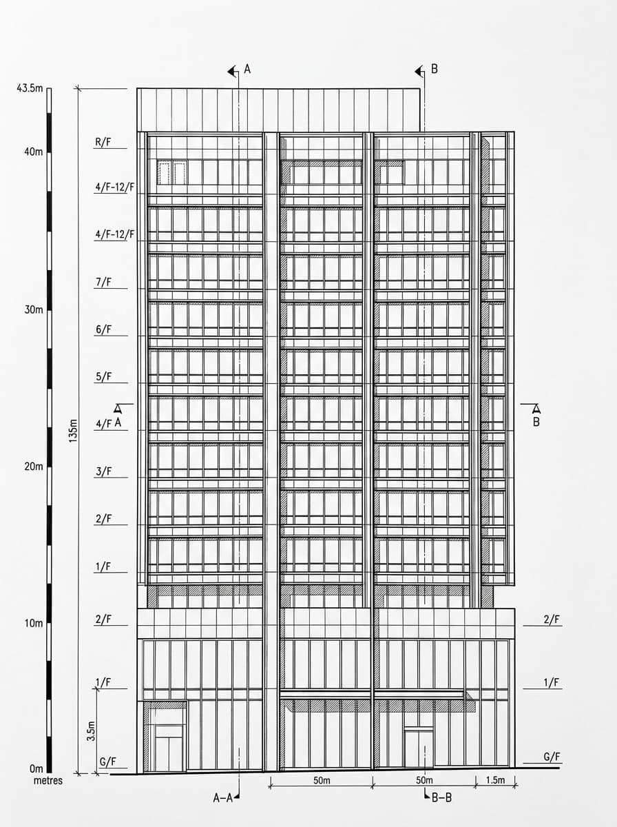 Architectural elevation drawing of KOHO, Kwun Tong, Hong Kong