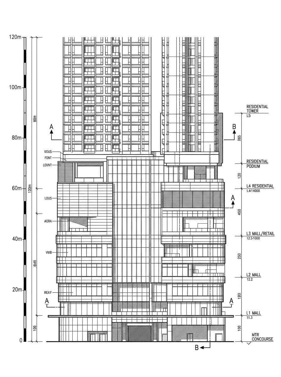 Architectural elevation drawing of PopCorn, Sai Kung, Hong Kong