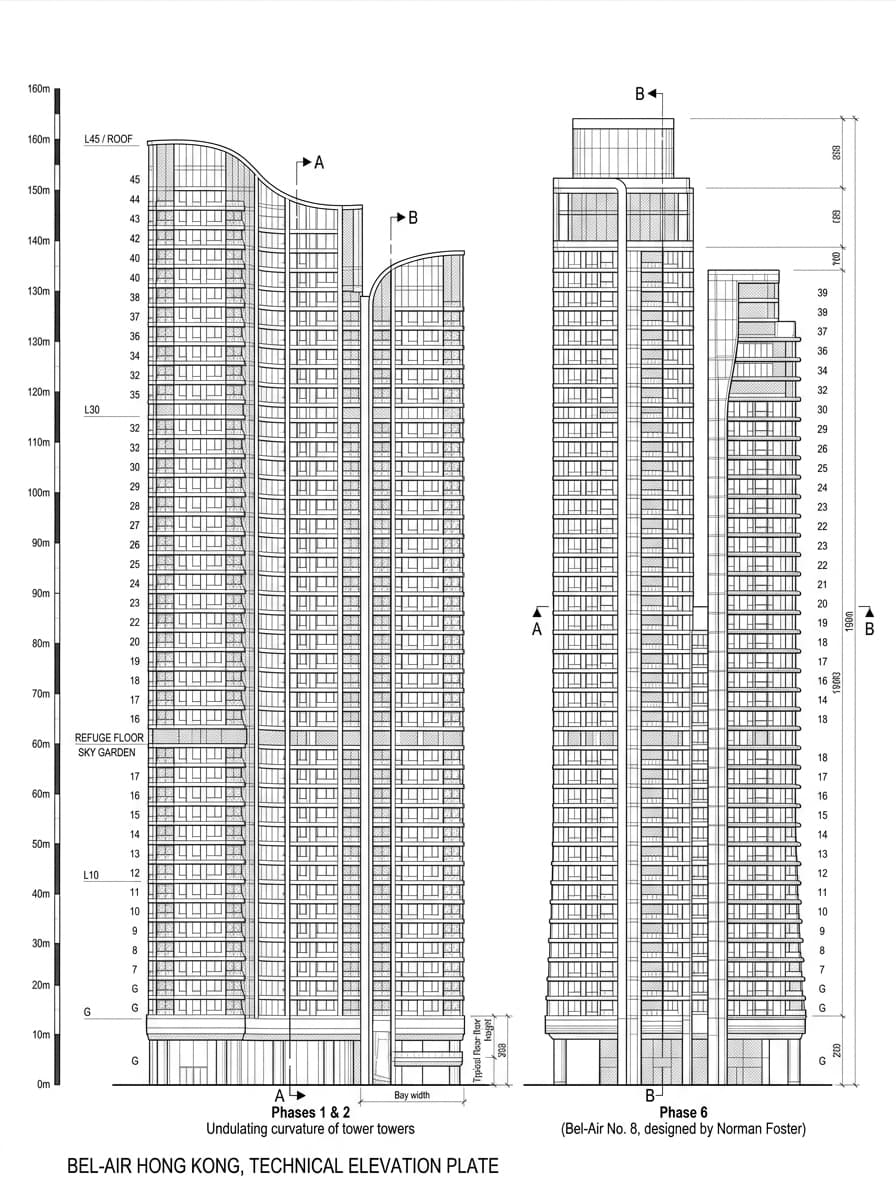 Architectural elevation drawing of Bel-Air, Southern, Hong Kong