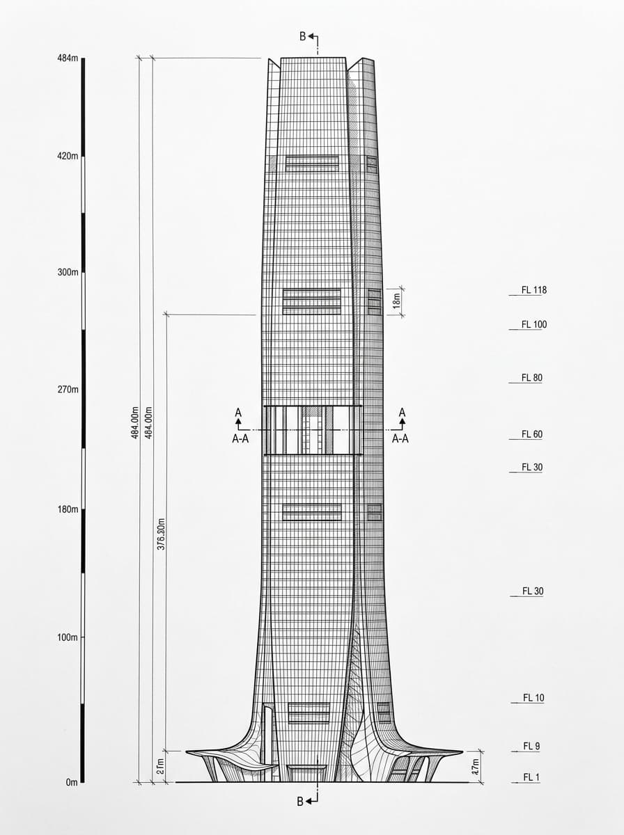 Architectural elevation of International Commerce Centre