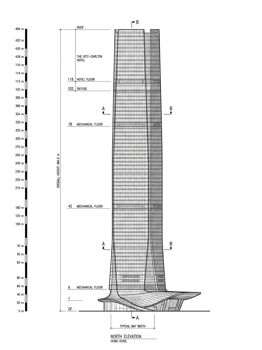 Architectural elevation of International Commerce Centre