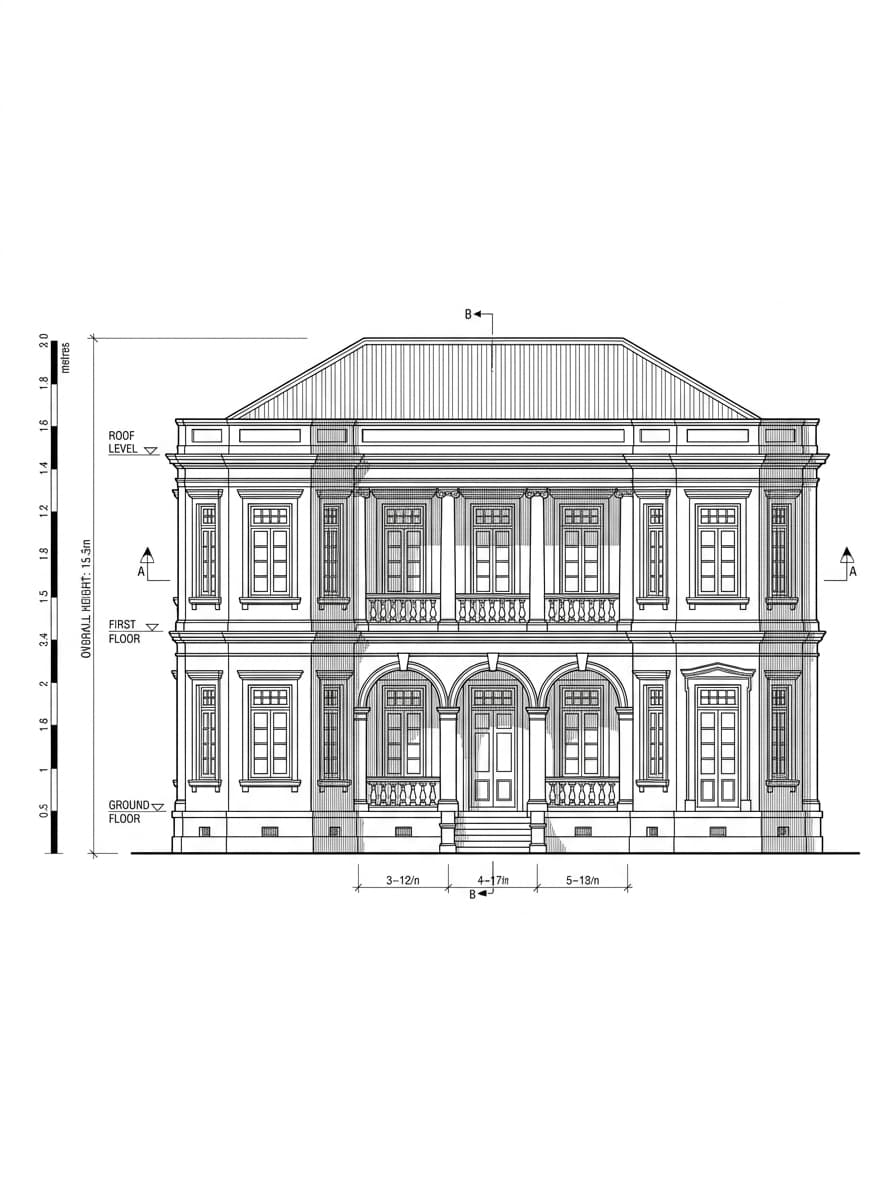 Architectural elevation drawing of Flagstaff House (Museum of Tea Ware), Central, Hong Kong