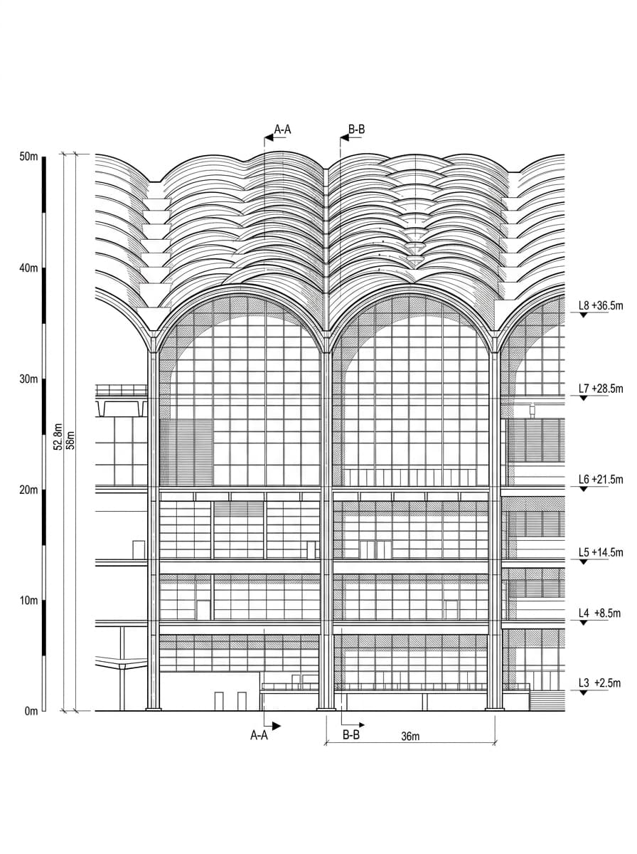 Architectural elevation drawing of Hong Kong International Airport (Terminal 1), Islands, Hong Kong