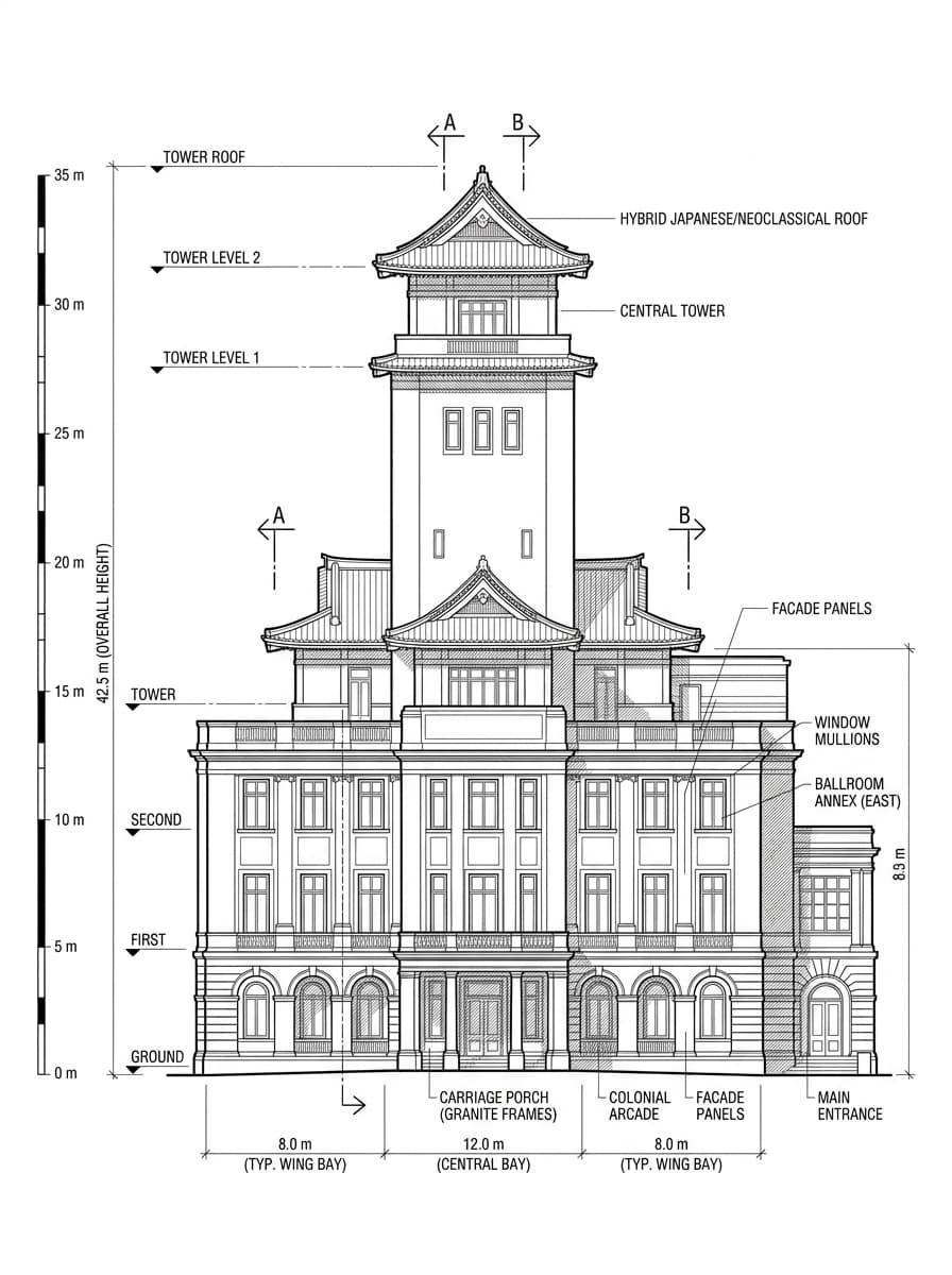 Architectural elevation drawing of Government House, Central, Hong Kong