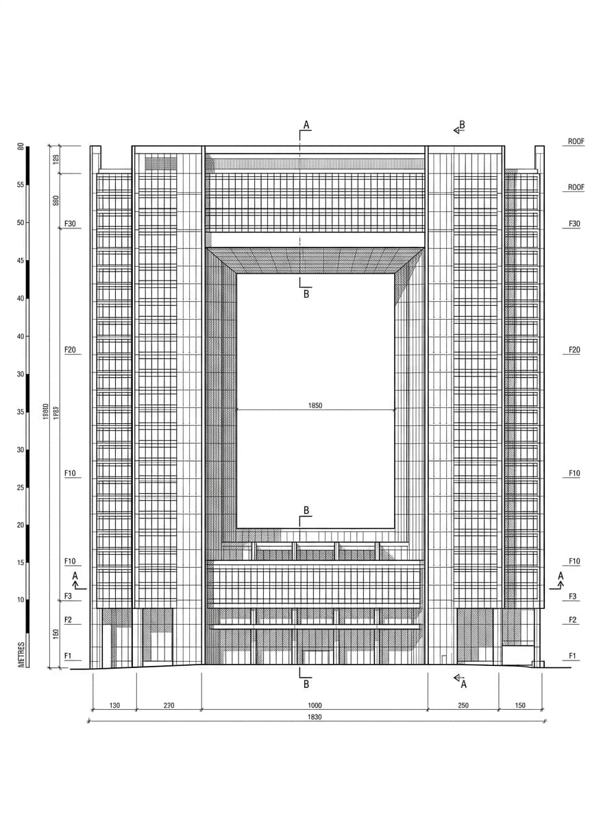 Architectural elevation drawing of Government Headquarters (Tamar), Admiralty, Hong Kong