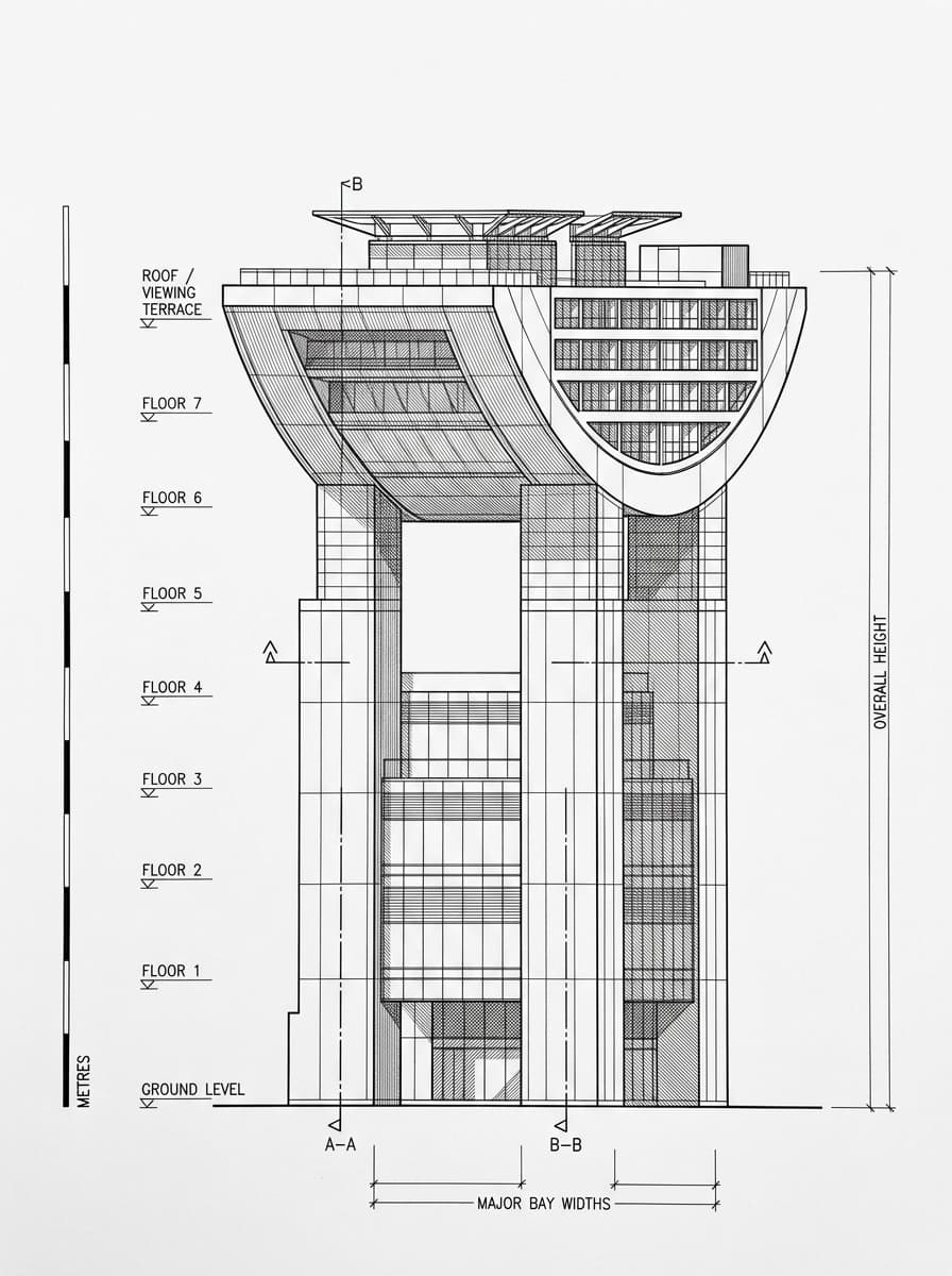 Architectural elevation drawing of The Peak Tower, Central & Western, Hong Kong