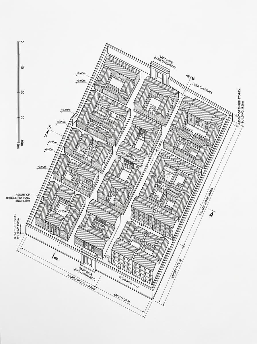 Architectural elevation drawing of Lai Chi Wo Village, North, Hong Kong