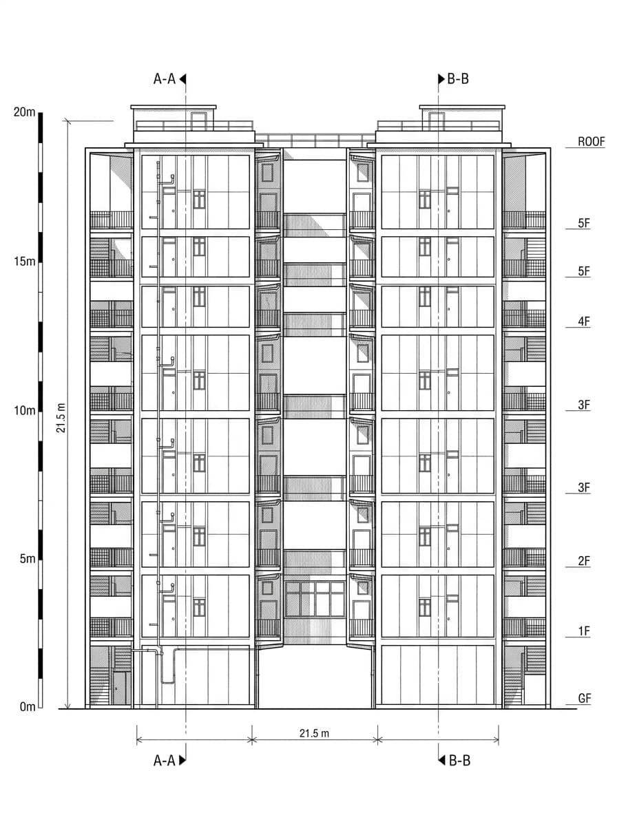 Architectural elevation drawing of Shek Kip Mei Estate, Sham Shui Po, Hong Kong