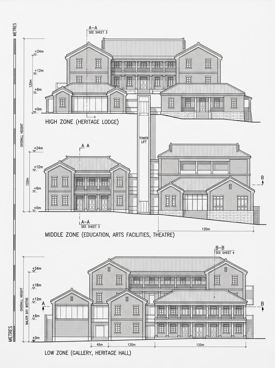 Architectural elevation drawing of Jao Tsung-I Academy, Sham Shui Po, Hong Kong