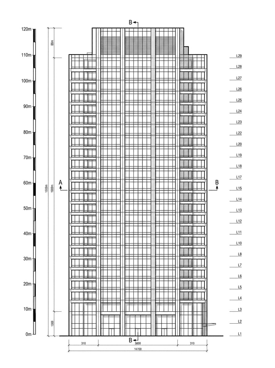 Architectural elevation drawing of Devon House (Taikoo Place), Eastern, Hong Kong