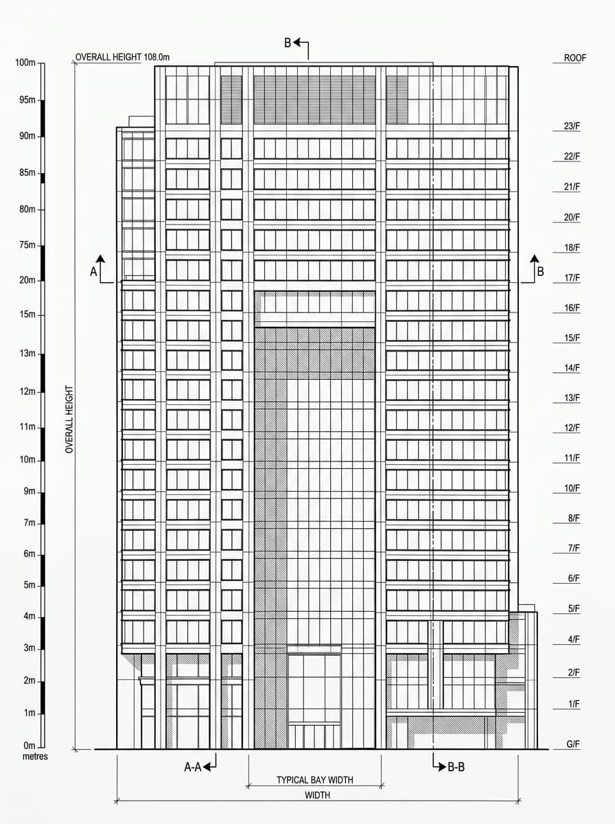 Architectural elevation drawing of Lincoln House (Taikoo Place), Eastern, Hong Kong