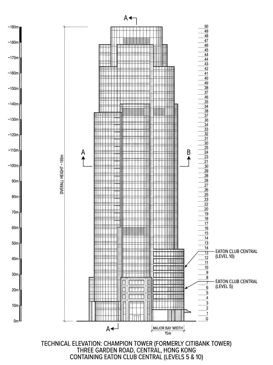 Architectural elevation drawing of Eaton Club Central, Central, Hong Kong