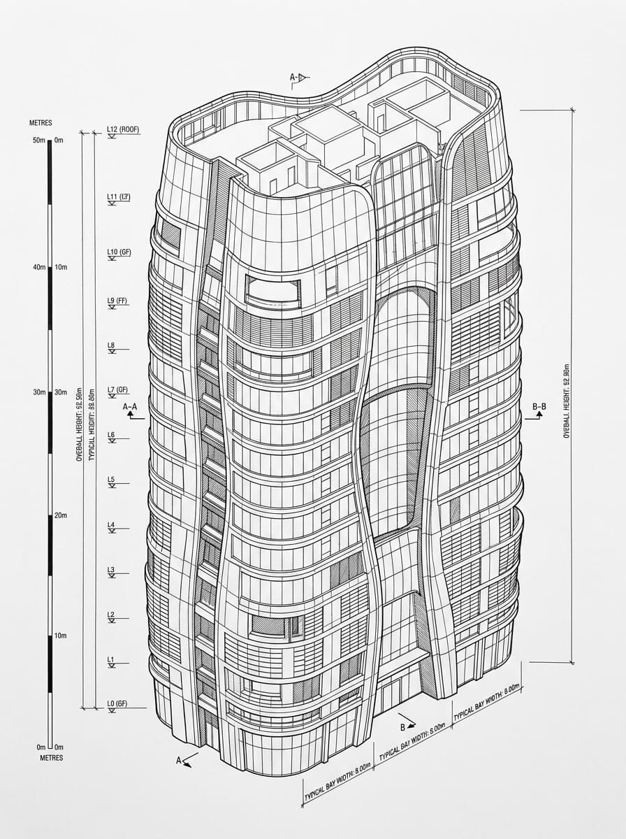 Architectural elevation drawing of CoCoon, Eastern, Hong Kong