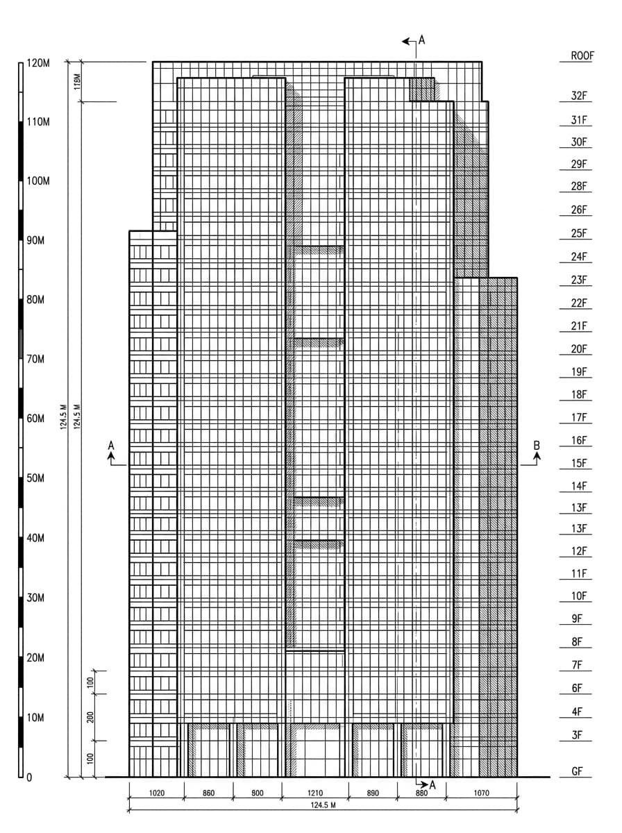 Architectural elevation drawing of Prosperity Millennia Plaza, Eastern, Hong Kong