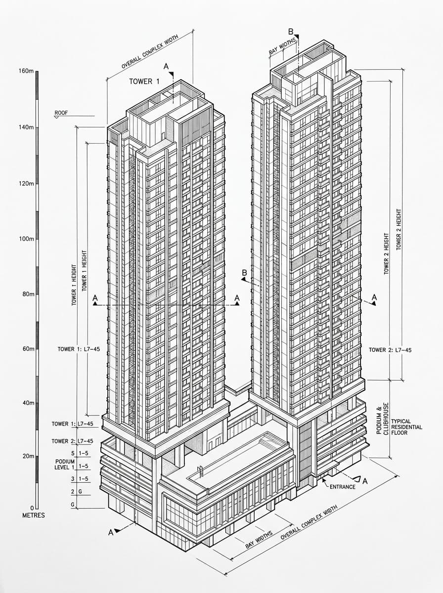 Architectural elevation drawing of CentreStage, Central, Hong Kong