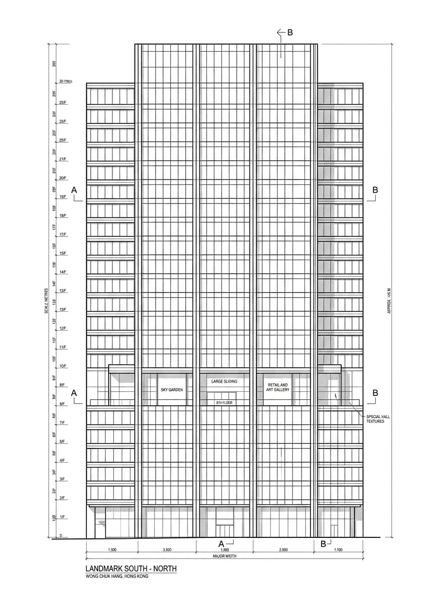 Architectural elevation drawing of Landmark South, Southern, Hong Kong