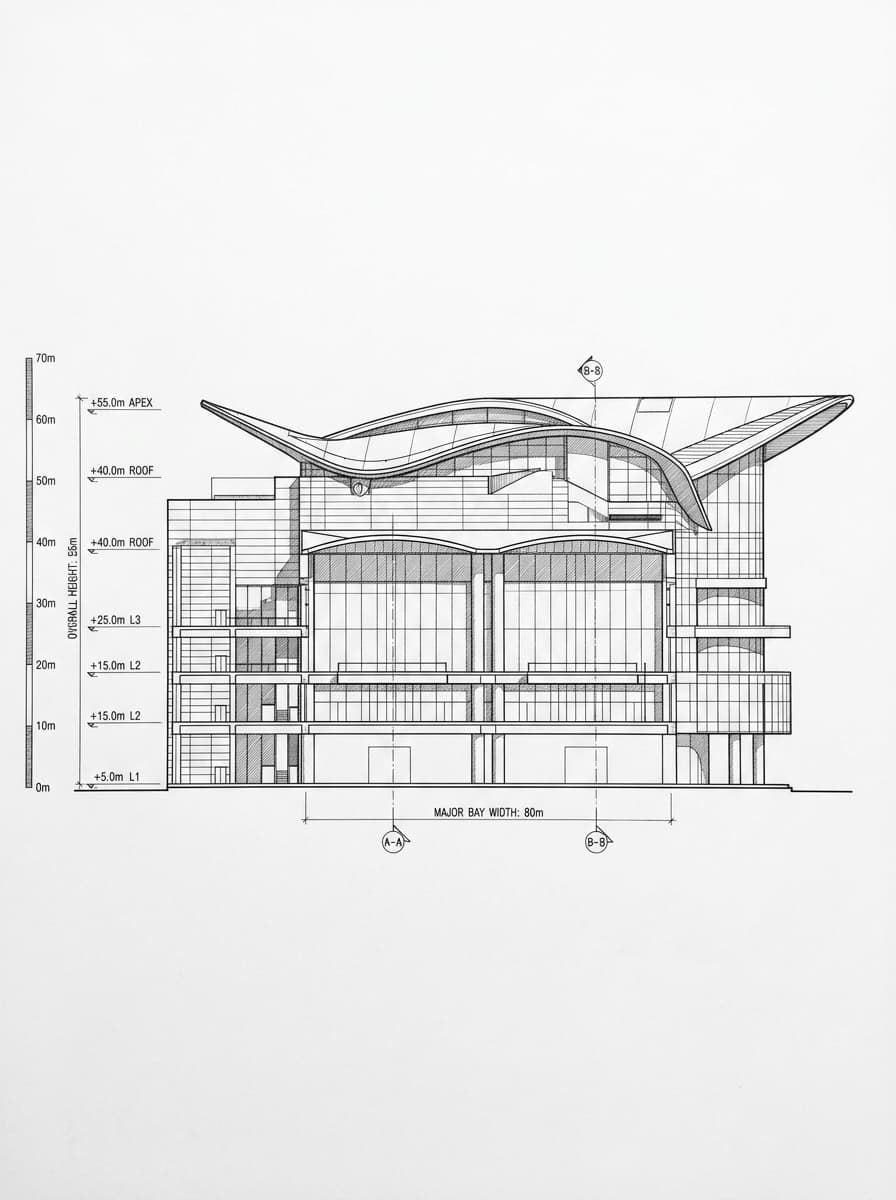 Architectural elevation drawing of Hong Kong Convention & Exhibition Centre, Wan Chai, Hong Kong