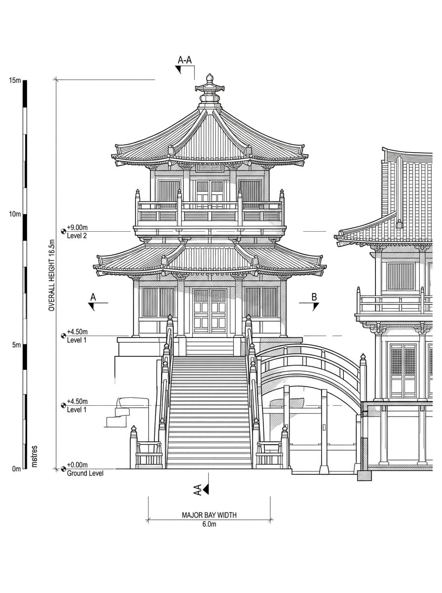Architectural elevation drawing of Nan Lian Garden, Wong Tai Sin, Hong Kong