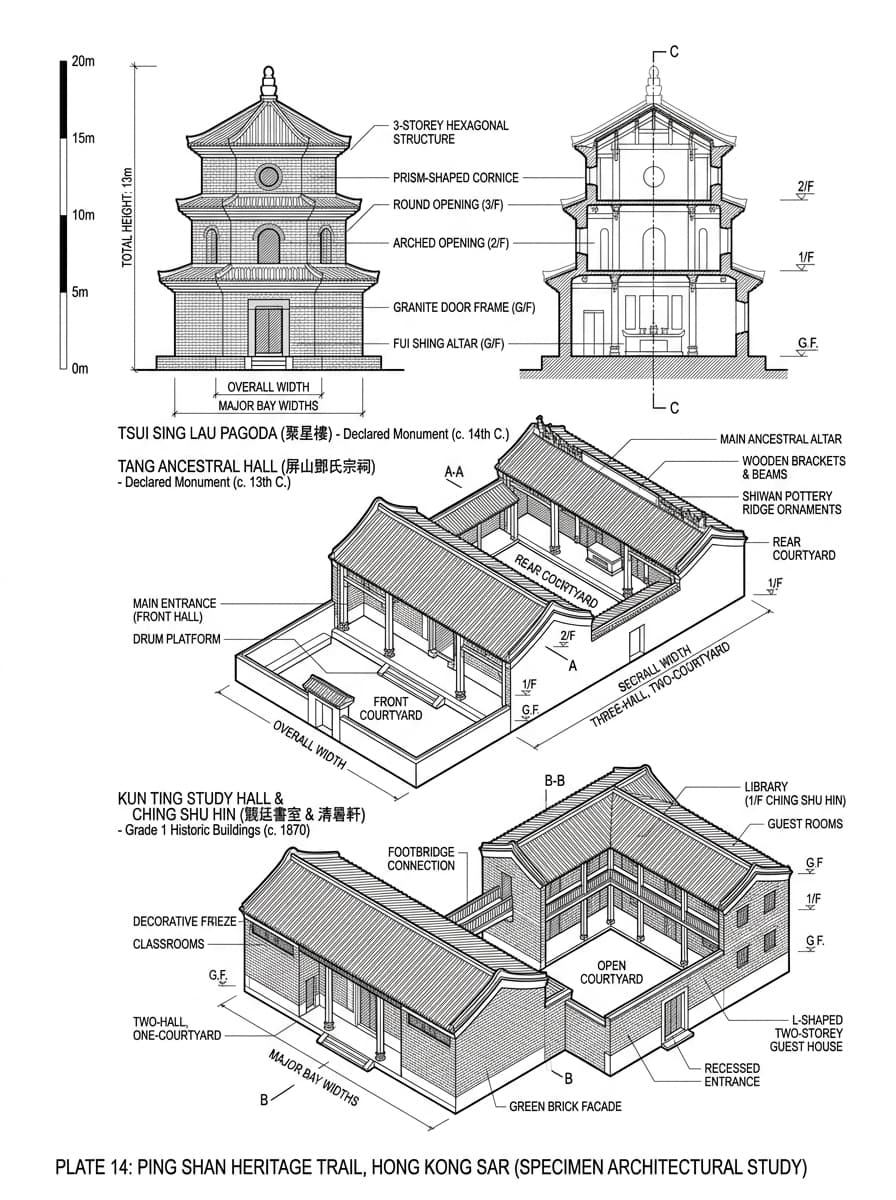 Architectural elevation drawing of Ping Shan Heritage Trail, Yuen Long, Hong Kong