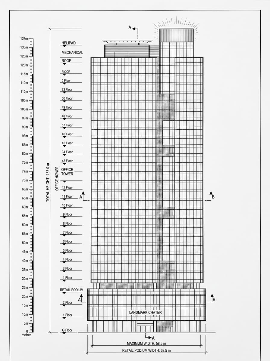 Architectural elevation drawing of Chater House, Central, Hong Kong