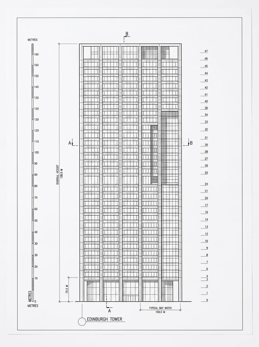 Architectural elevation drawing of Edinburgh Tower, Central, Hong Kong