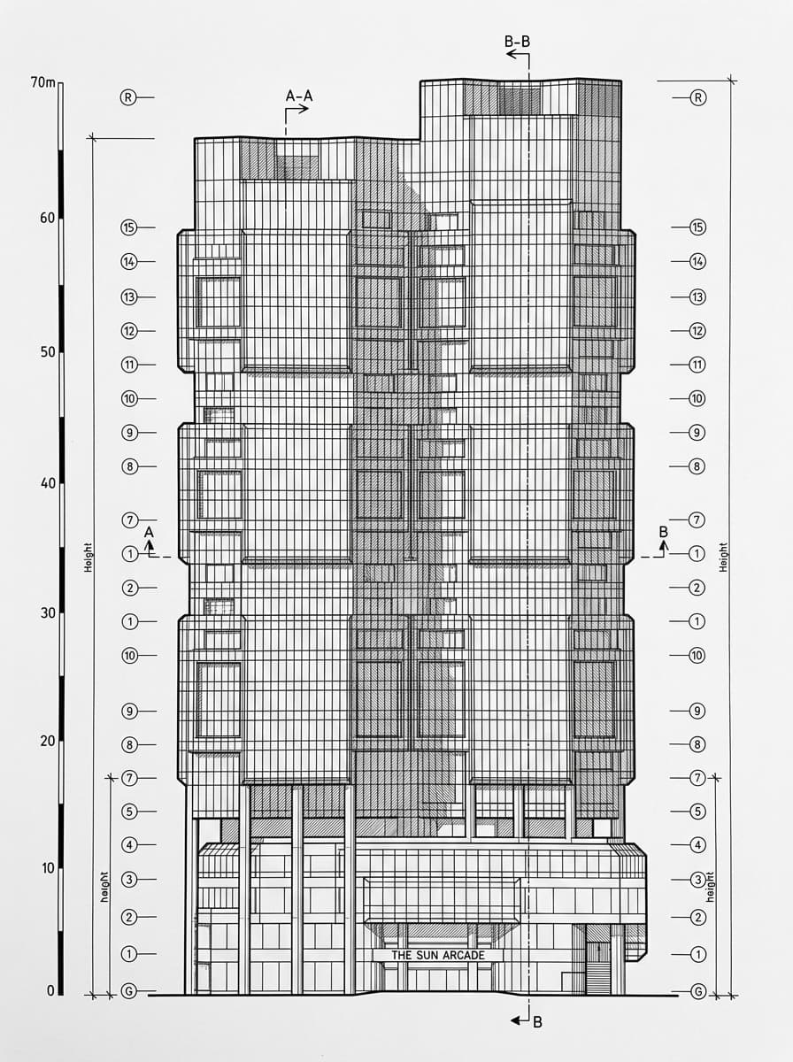 Architectural elevation drawing of Lippo Sun Plaza, Tsim Sha Tsui, Hong Kong