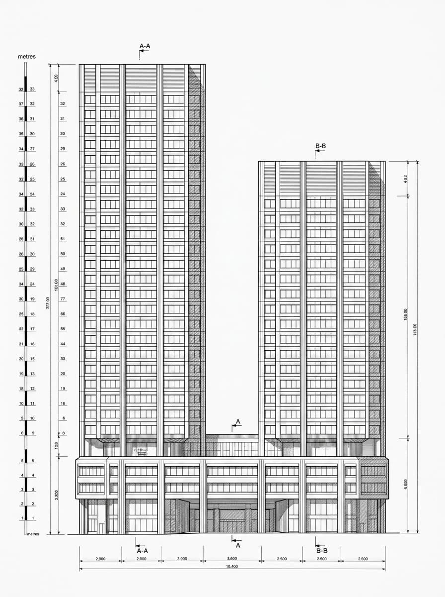 Architectural elevation drawing of Admiralty Centre, Admiralty, Hong Kong