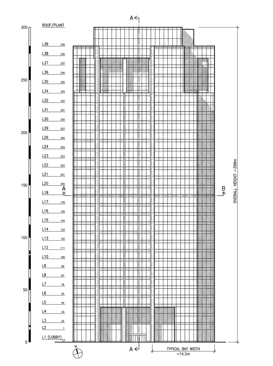 Architectural elevation drawing of Dorset House (Taikoo Place), Eastern, Hong Kong