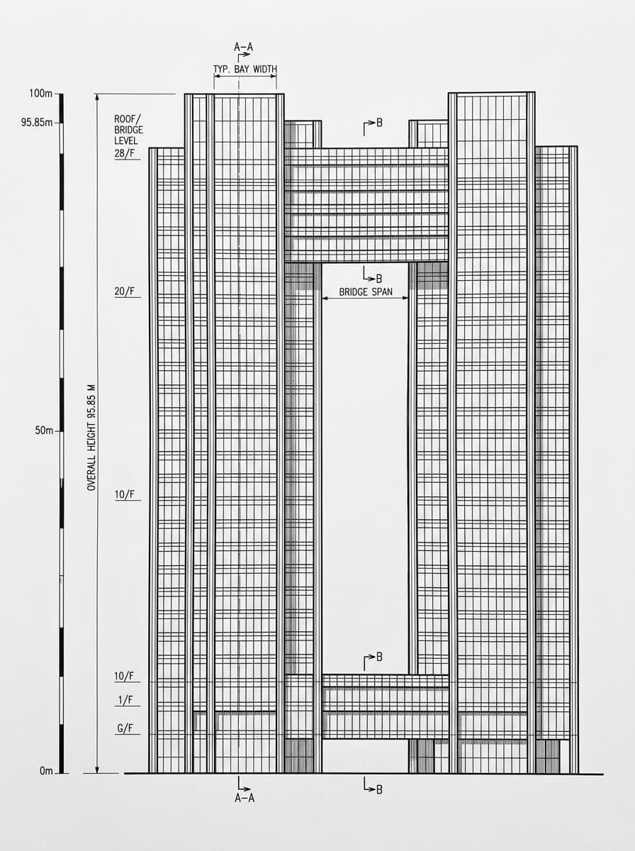 Architectural elevation drawing of Manulife Financial Centre, Kwun Tong, Hong Kong