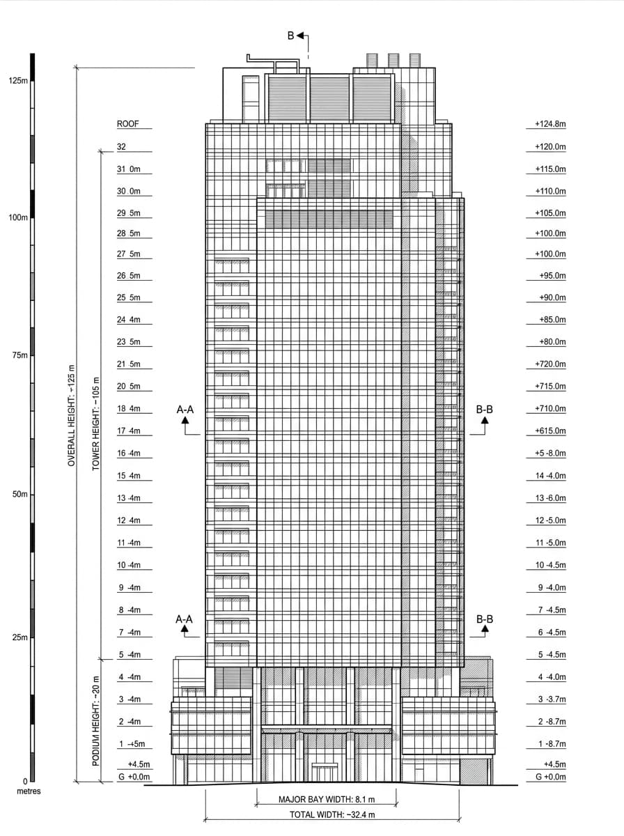 Architectural elevation drawing of Prosperity Millennia Plaza, Eastern, Hong Kong