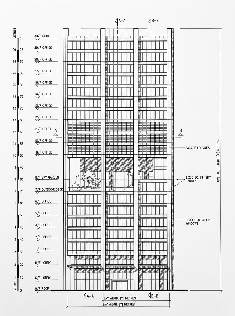 Architectural elevation drawing of Landmark South, Southern, Hong Kong