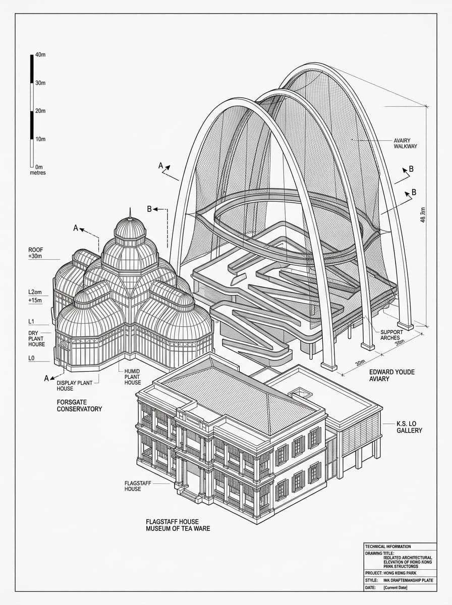 Architectural elevation drawing of Hong Kong Park, Central, Hong Kong